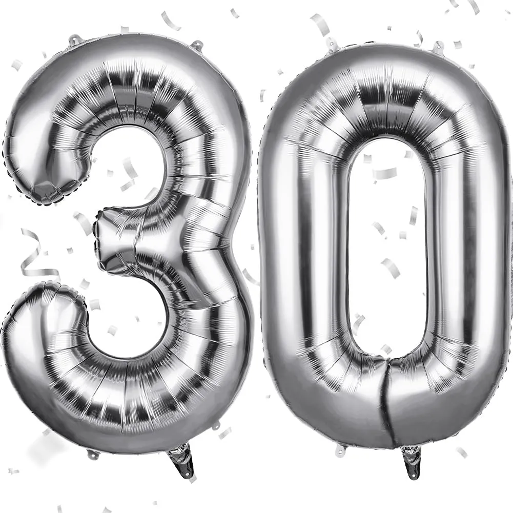 OFFCUP Palloncini Compleanno Argento 101 cm, Numero 30 - immagine 1