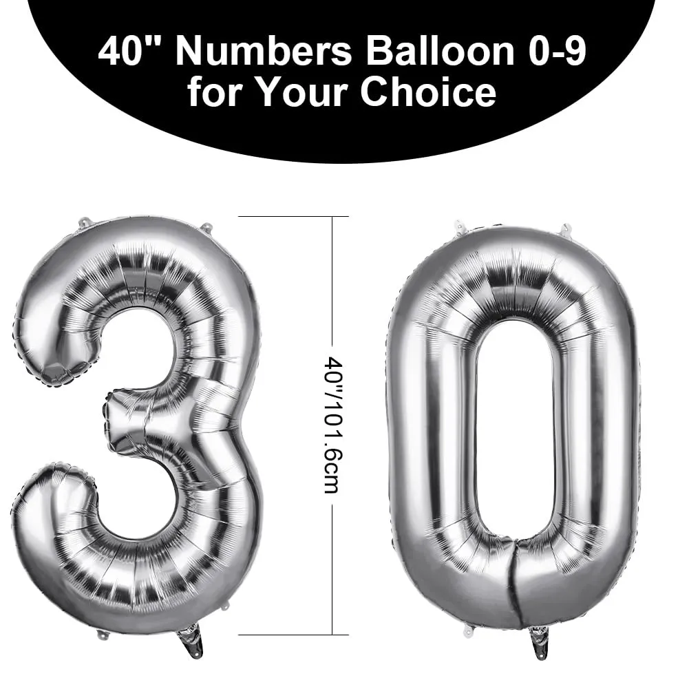 OFFCUP Palloncini Compleanno Argento 101 cm, Numero 30 - immagine 2