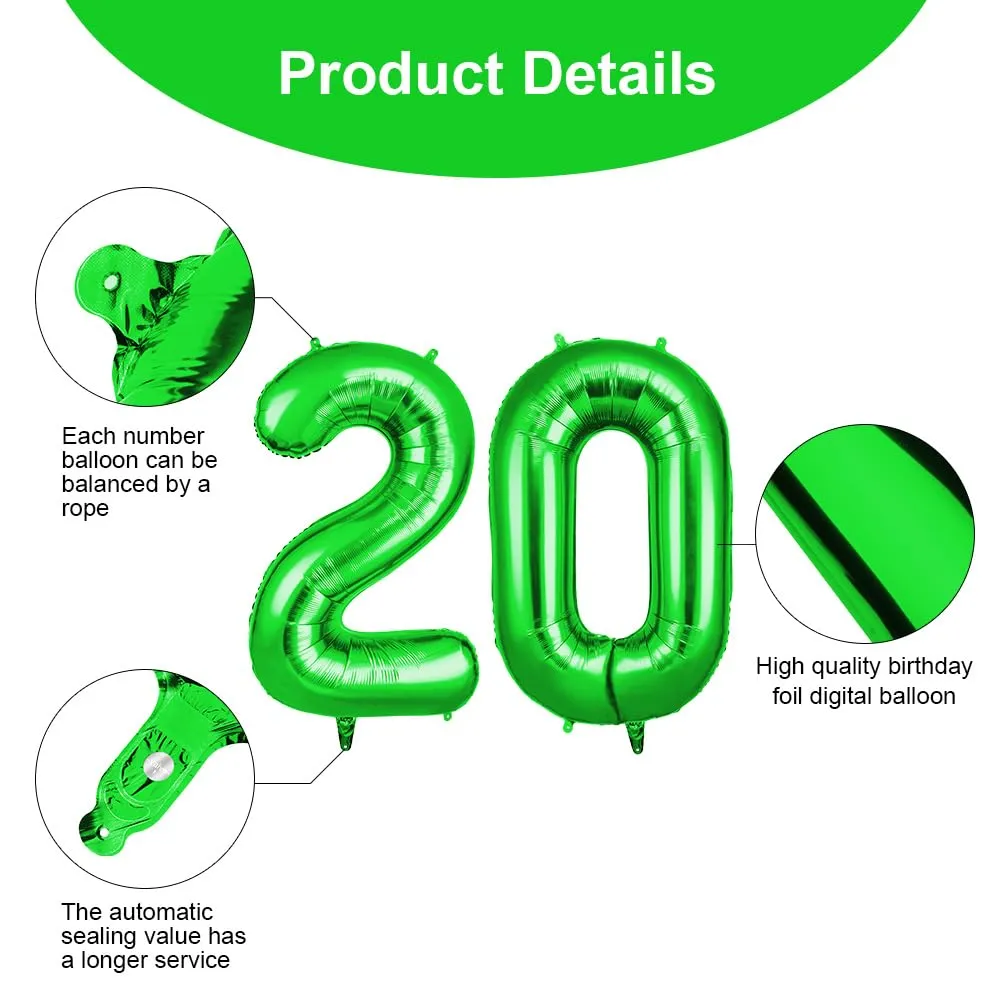 OFFCUP Palloncini Compleanno Numero 20, Verde, 101 cm - immagine 3