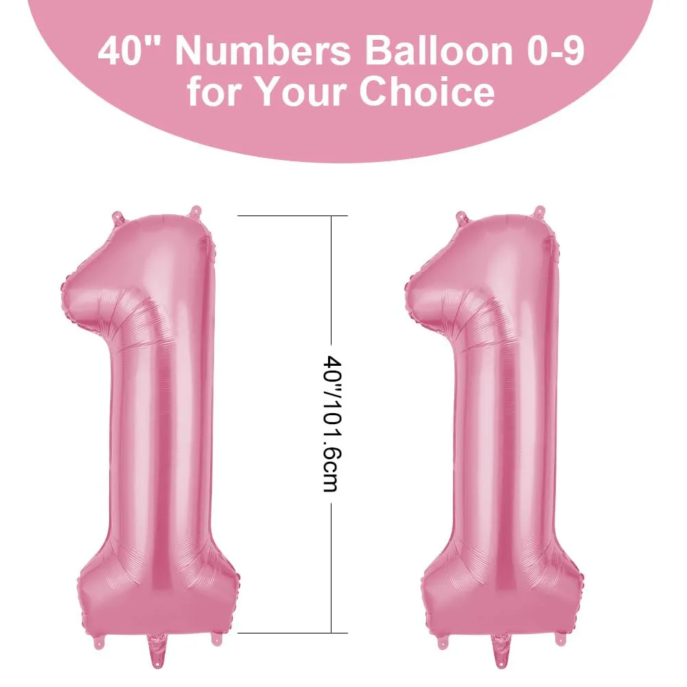 OFFCUP Palloncini Compleanno Rosa, Numero 11, Foil, 101 cm - immagine 2