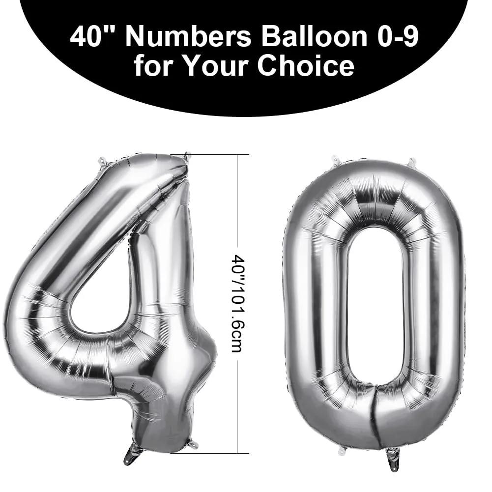 OFFCUP Palloncini Compleanno Argento 101 cm, Numero 40 - immagine 2