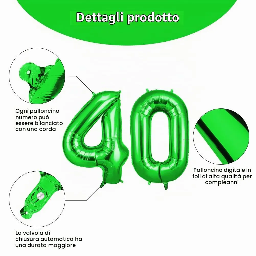 OFFCUP Palloncini Numero 40 Verde 101 cm - immagine 3