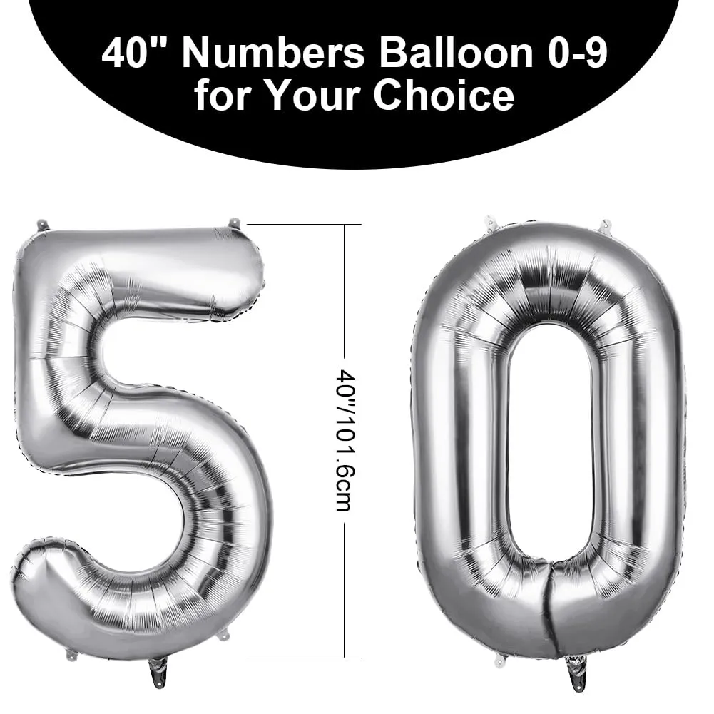 OFFCUP Palloncini Compleanno Argento 101 cm, Numero 50 - immagine 2