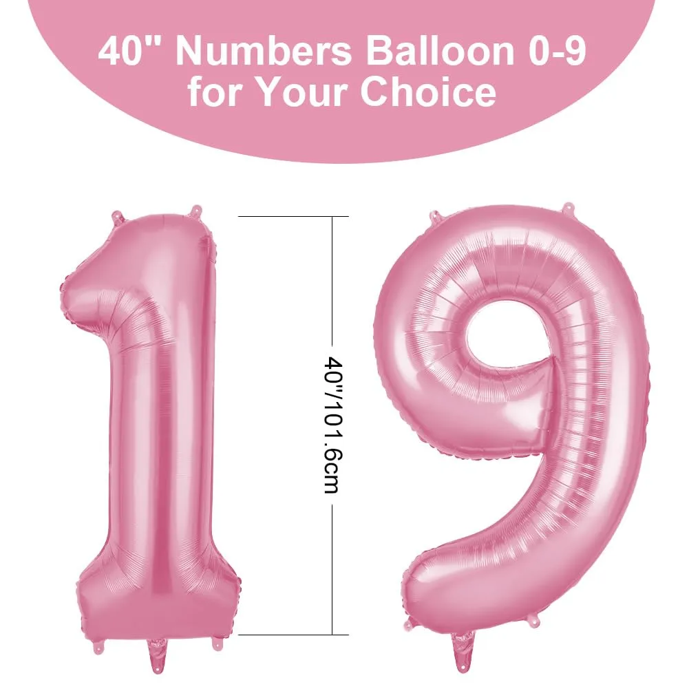 OFFCUP Palloncini Compleanno Rosa 101 cm, Numero 19/91 - immagine 2