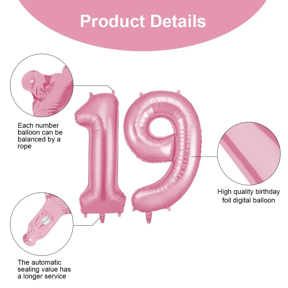 OFFCUP Palloncini Compleanno Rosa 101 cm, Numero 19/91 - immagine 3