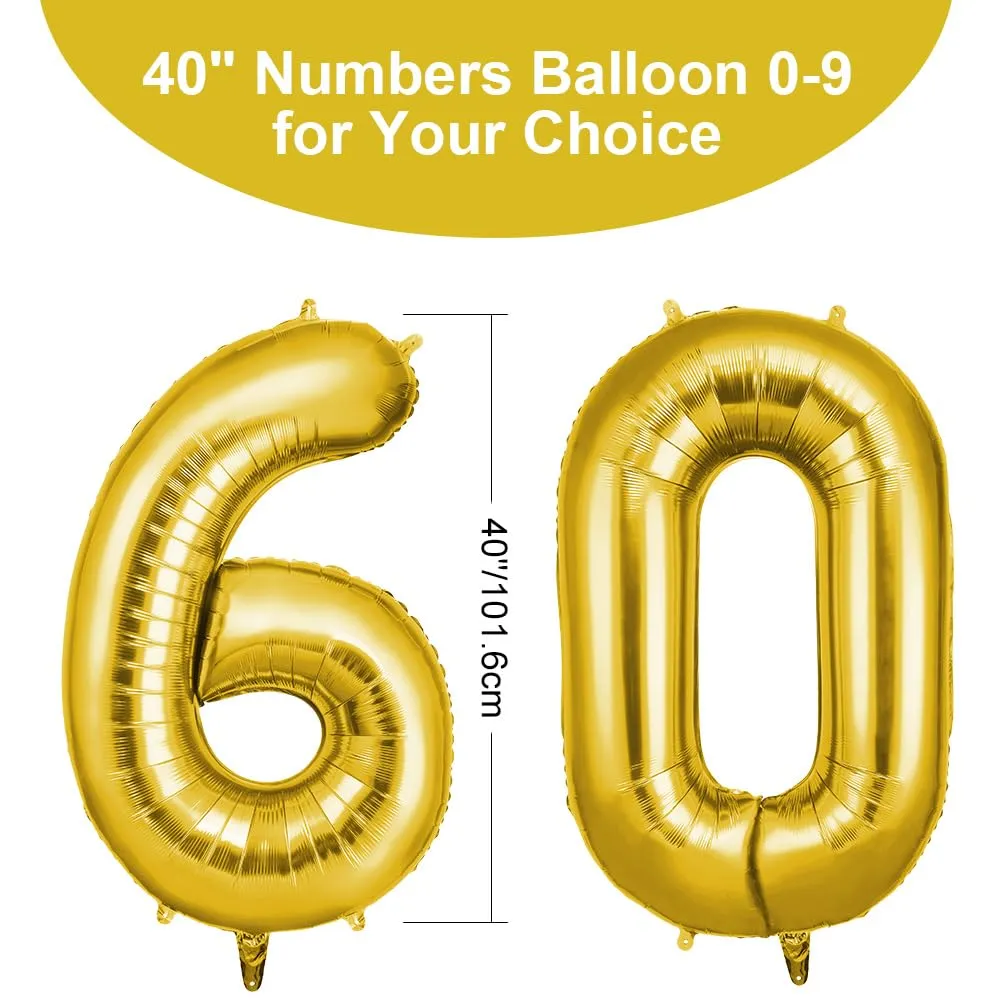 OFFCUP Palloncini Compleanno Oro Numero 60, 101 cm - immagine 2