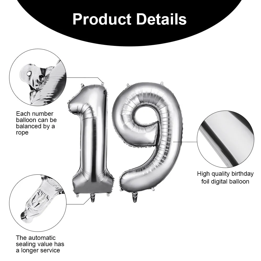 OFFCUP Palloncini Numero 19/91 Argento 101 cm - immagine 3