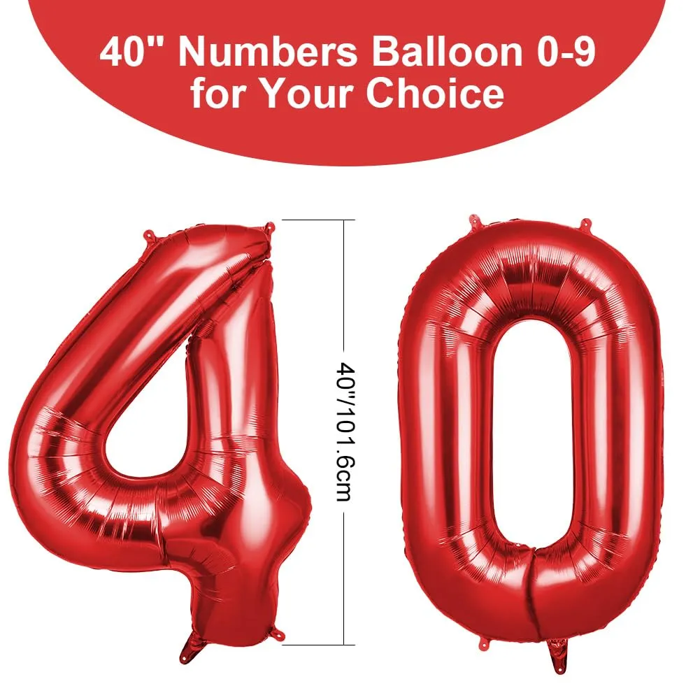 OFFCUP Palloncini Compleanno Rosso 101 cm, Numero 40 - immagine 2