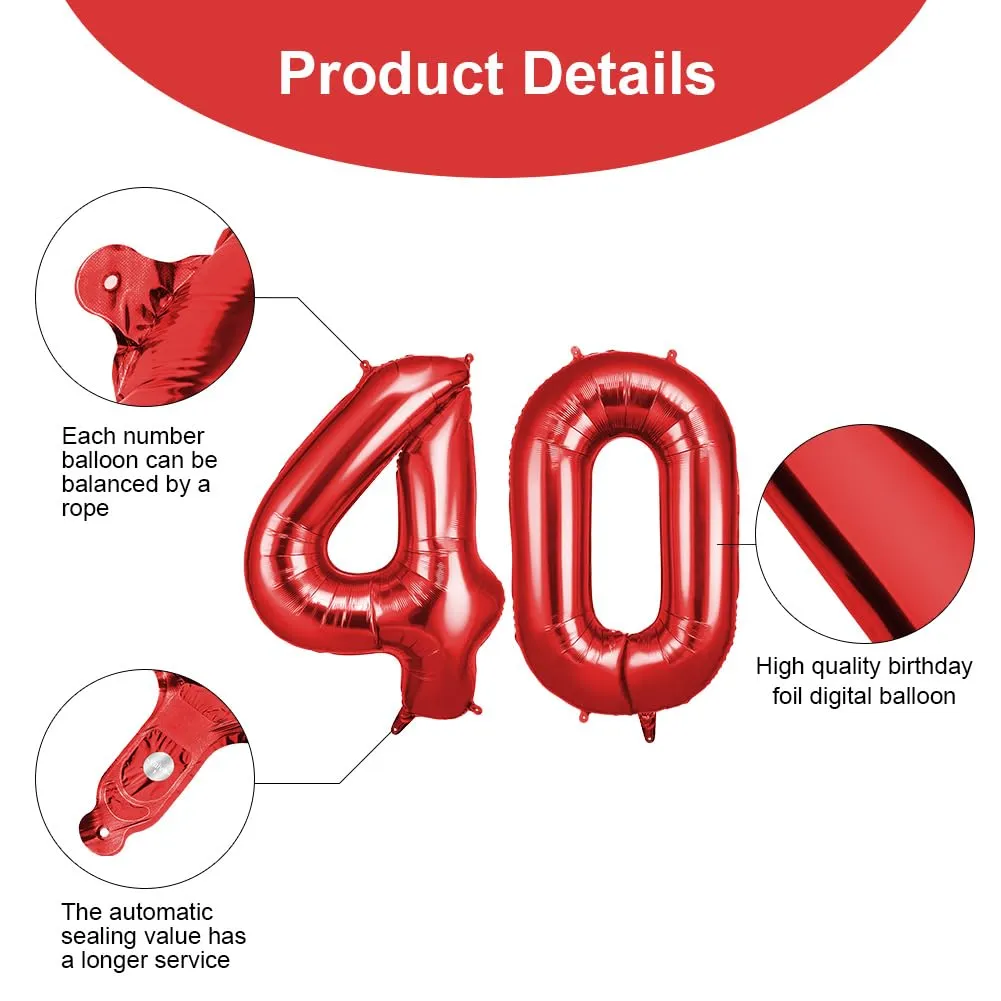 OFFCUP Palloncini Compleanno Rosso 101 cm, Numero 40 - immagine 3
