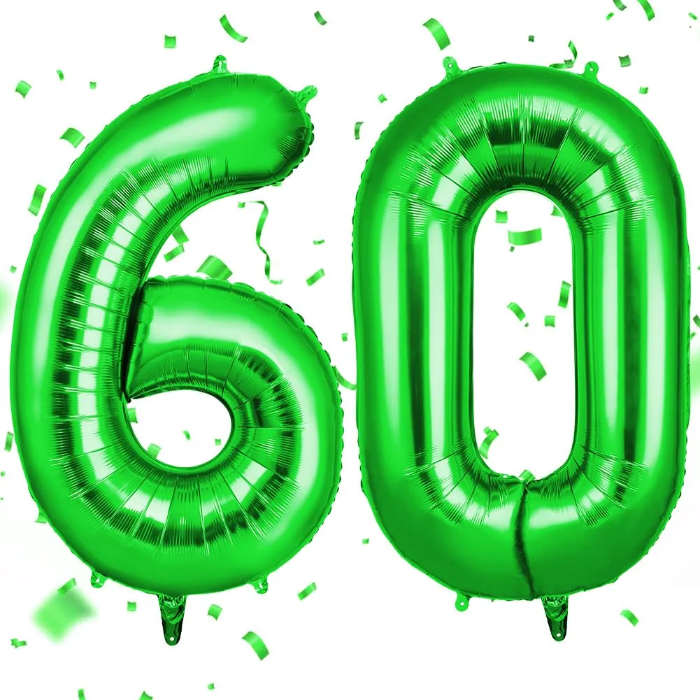 OFFCUP Palloncini Compleanno Numero 60, Verde, 101 cm - immagine 1