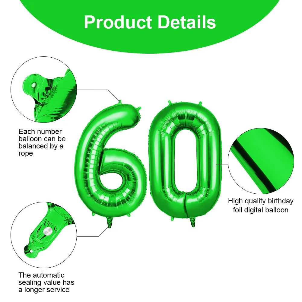 OFFCUP Palloncini Compleanno Numero 60, Verde, 101 cm - immagine 3