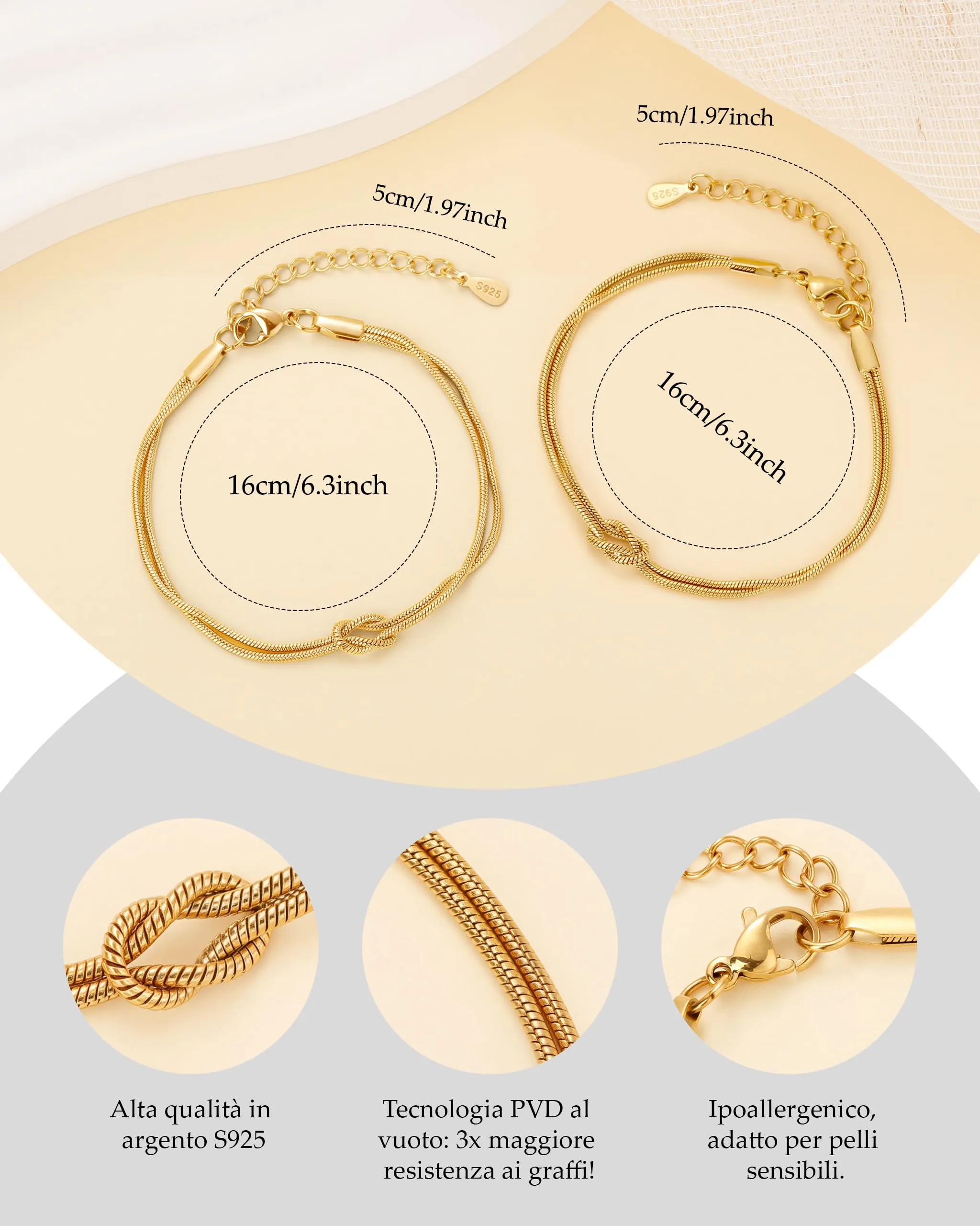 J.Fée Set di 2 Bracciali Coppia Amicizia in Argento 925, 21cm - immagine 5