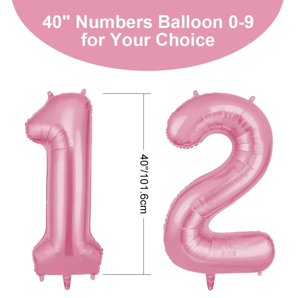 OFFCUP Palloncini Compleanno Rosa 101 cm, Numero 12 - immagine 2