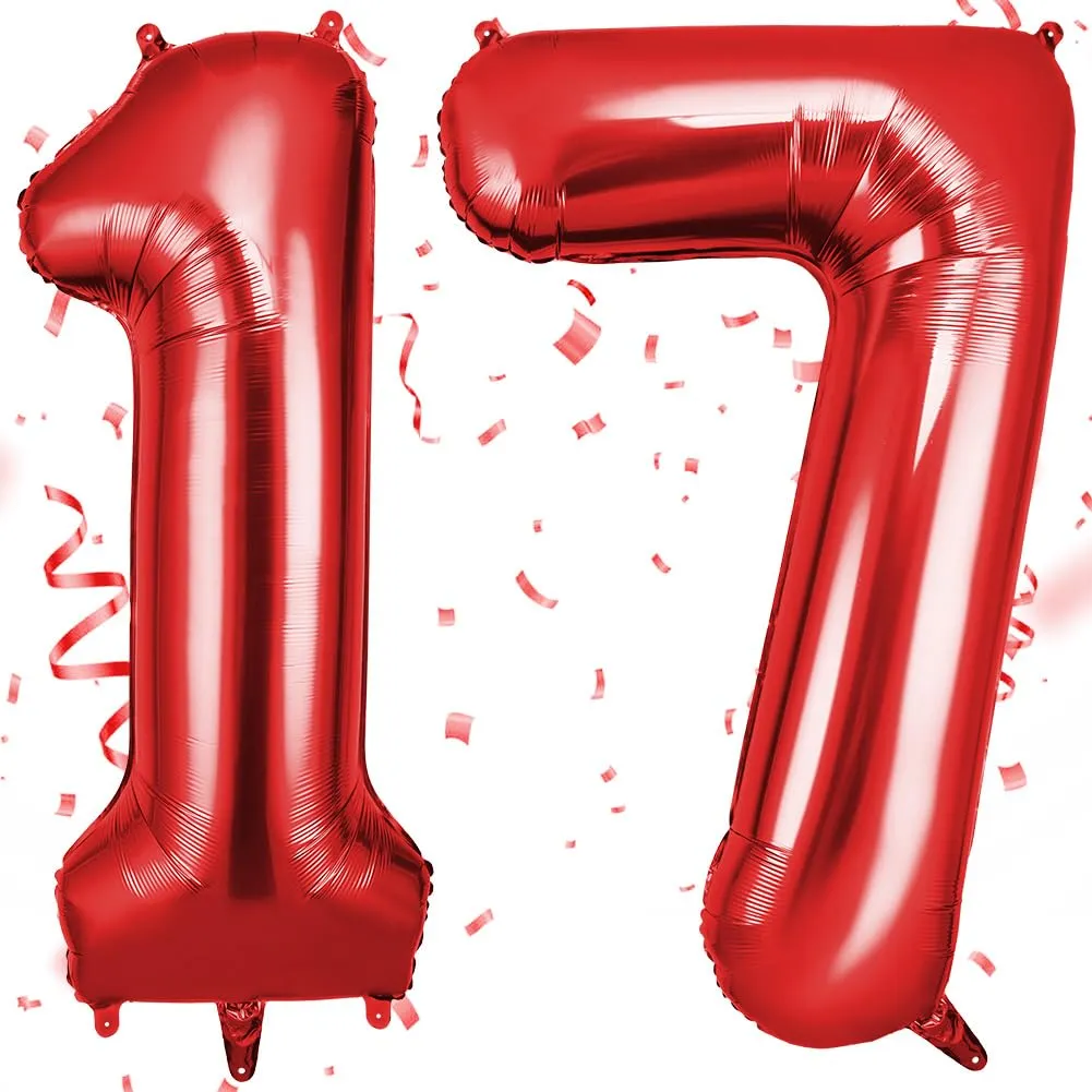 OFFCUP Palloncini Compleanno Rosso 101 cm, Numero 17/71 - immagine 1