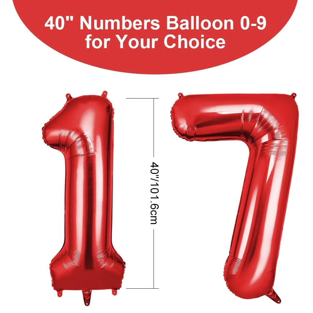 OFFCUP Palloncini Compleanno Rosso 101 cm, Numero 17/71 - immagine 2