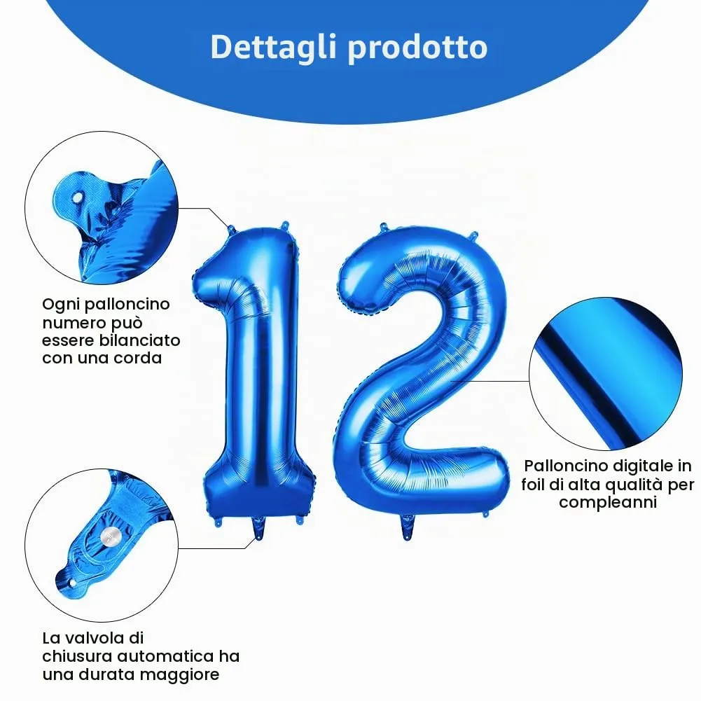 OFFCUP Palloncini Numero 12 Blu, 101 cm - immagine 3