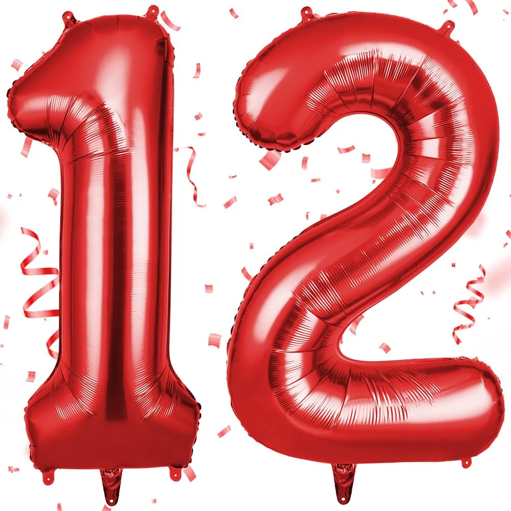 OFFCUP Palloncini Compleanno Numero 12, Rosso, 101 cm - immagine 1