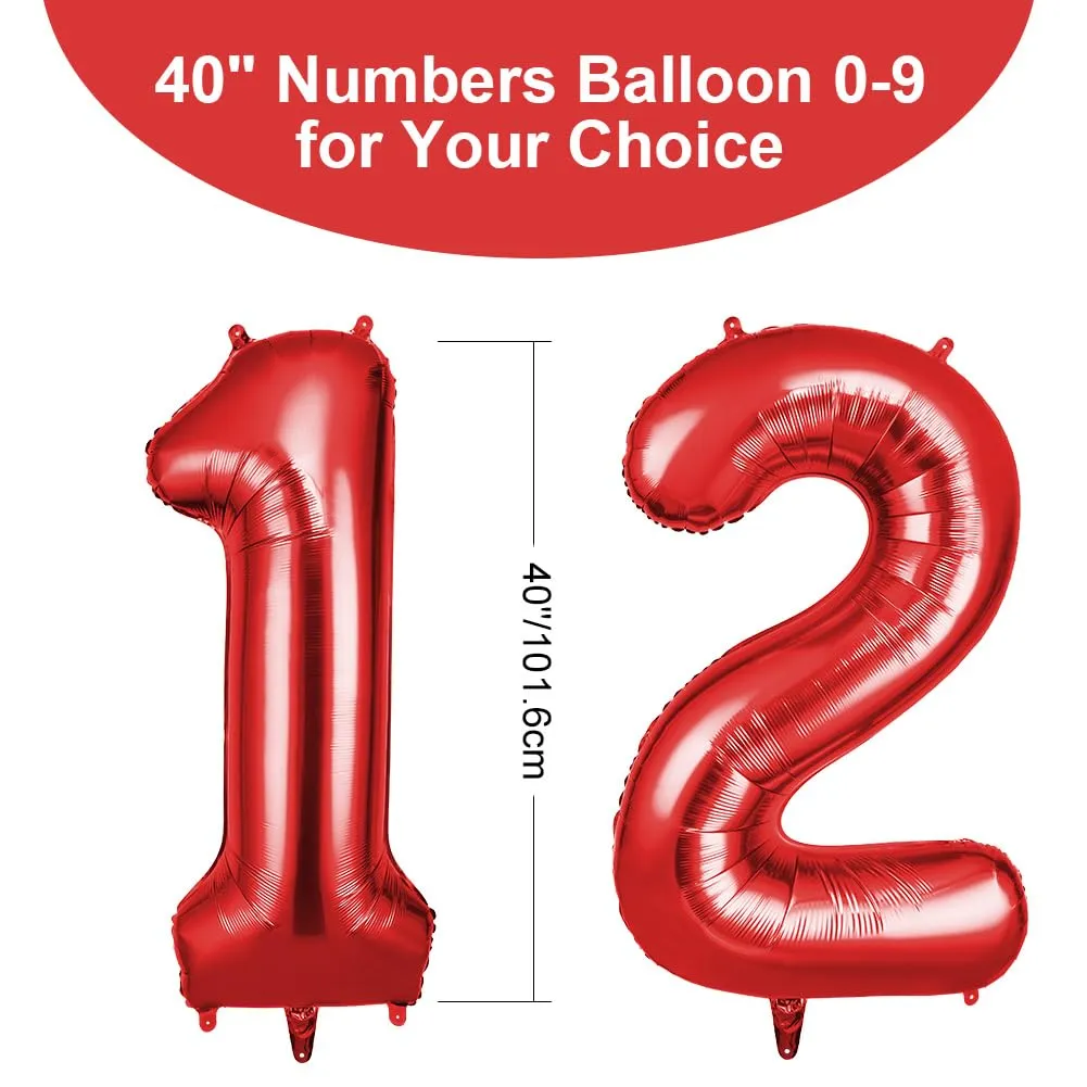OFFCUP Palloncini Compleanno Numero 12, Rosso, 101 cm - immagine 2