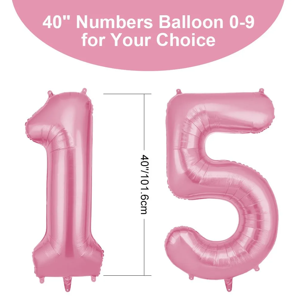 OFFCUP Palloncini Compleanno Rosa 101 cm, Numero 15/51 - immagine 2