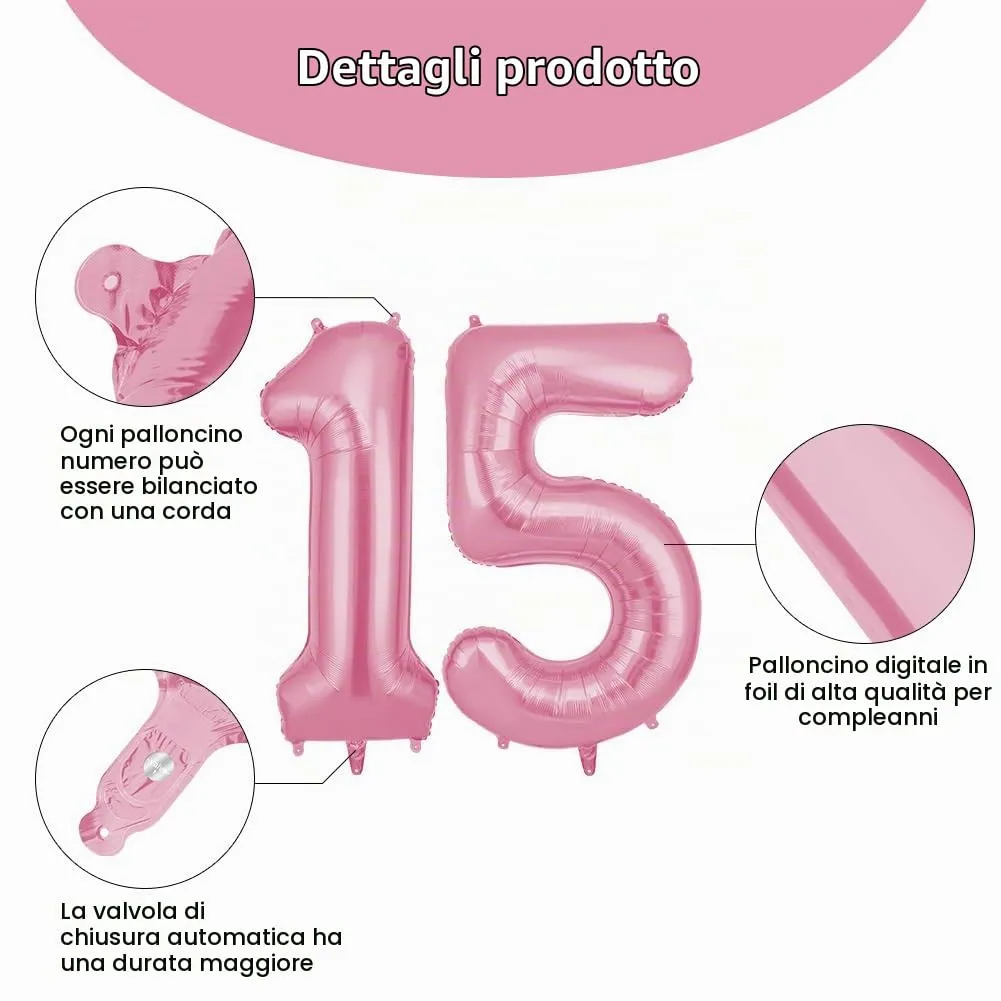 OFFCUP Palloncini Compleanno Rosa 101 cm, Numero 15/51 - immagine 3