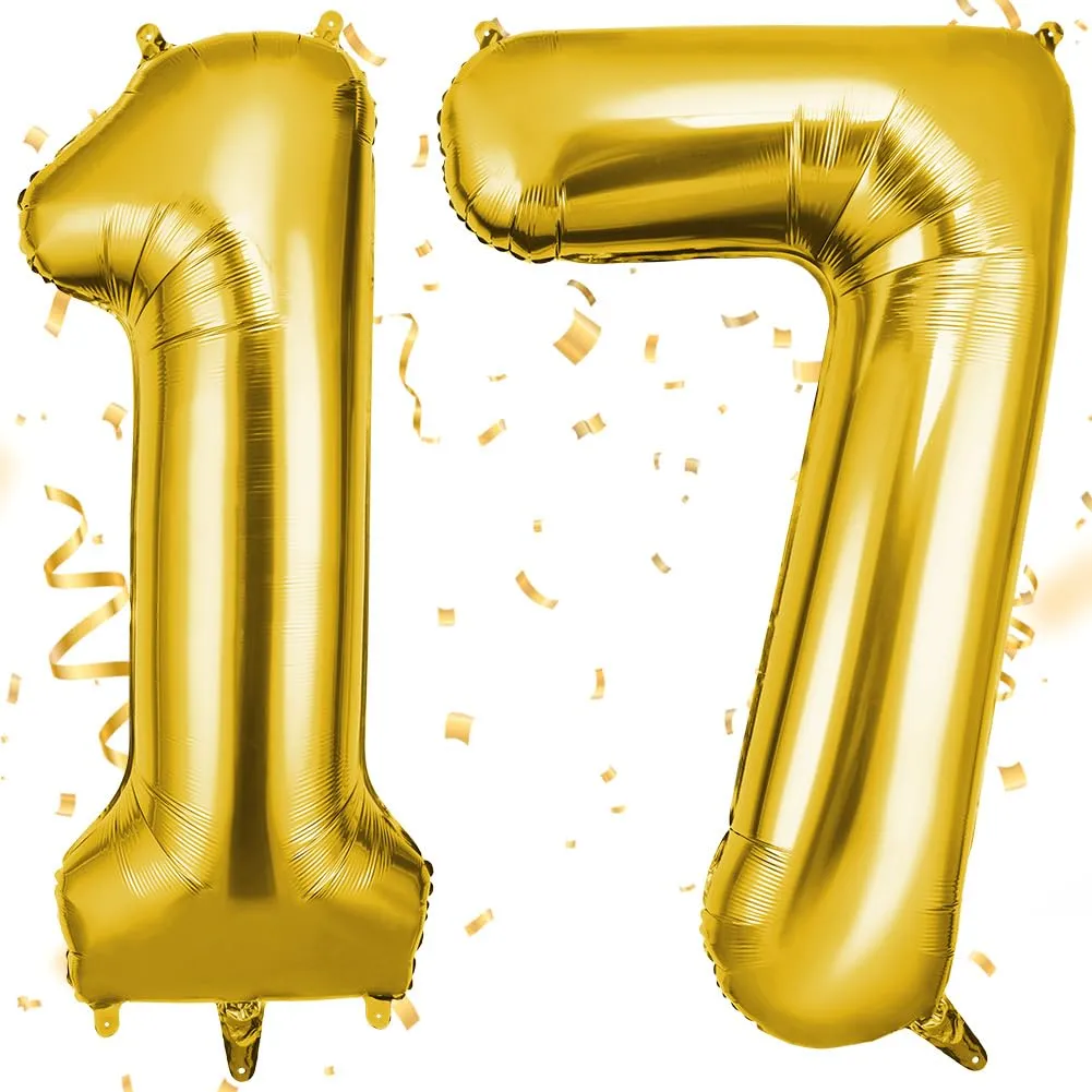 OFFCUP Palloncini Compleanno Oro 101 cm Numero 17/71 - immagine 1