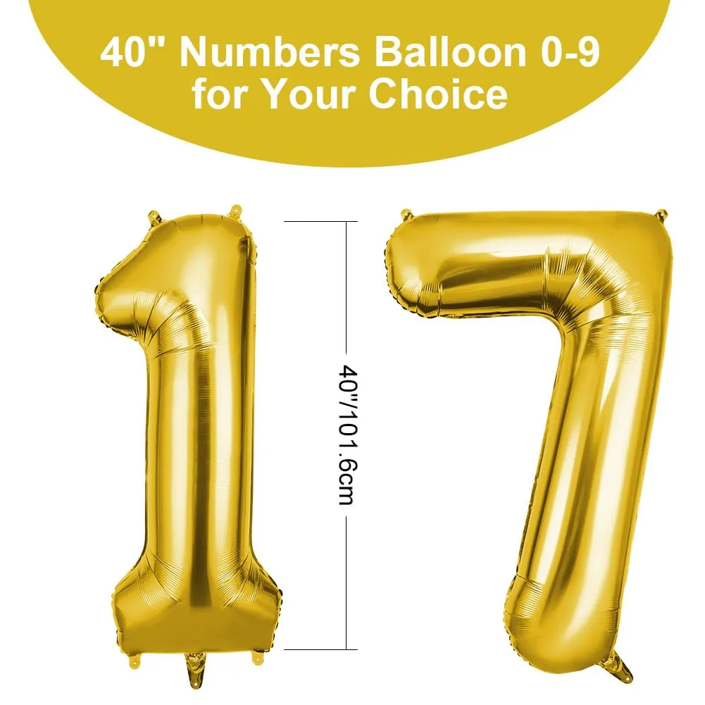 OFFCUP Palloncini Compleanno Oro 101 cm Numero 17/71 - immagine 2