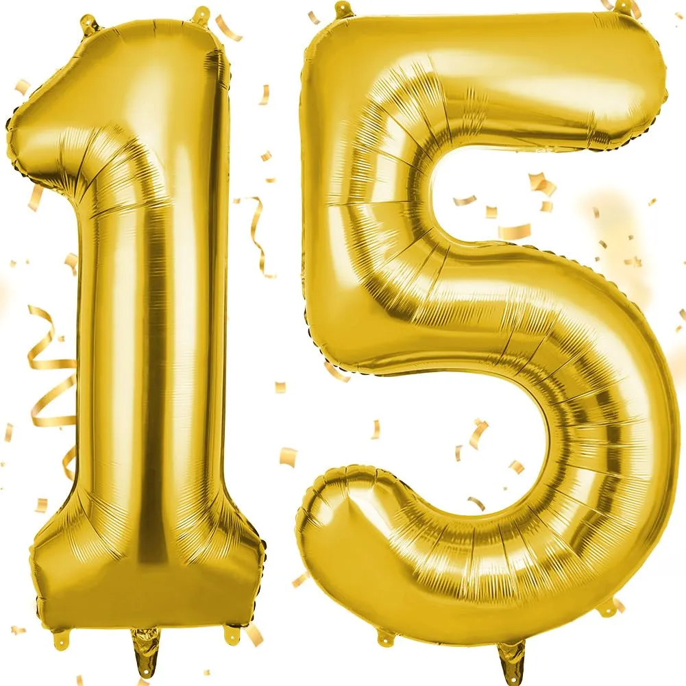 OFFCUP Palloncini Compleanno Oro 101 cm, Numero 15/51 - immagine 1