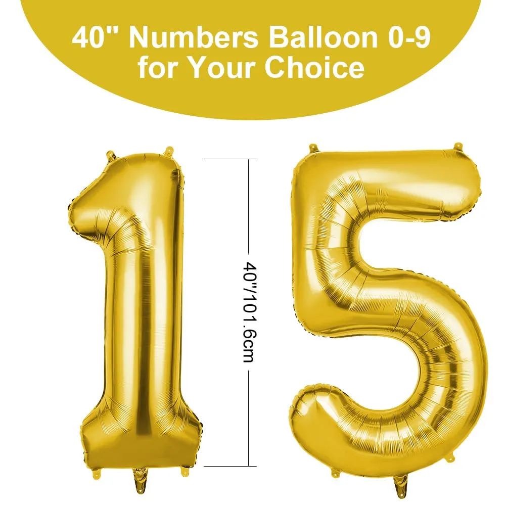 OFFCUP Palloncini Compleanno Oro 101 cm, Numero 15/51 - immagine 2