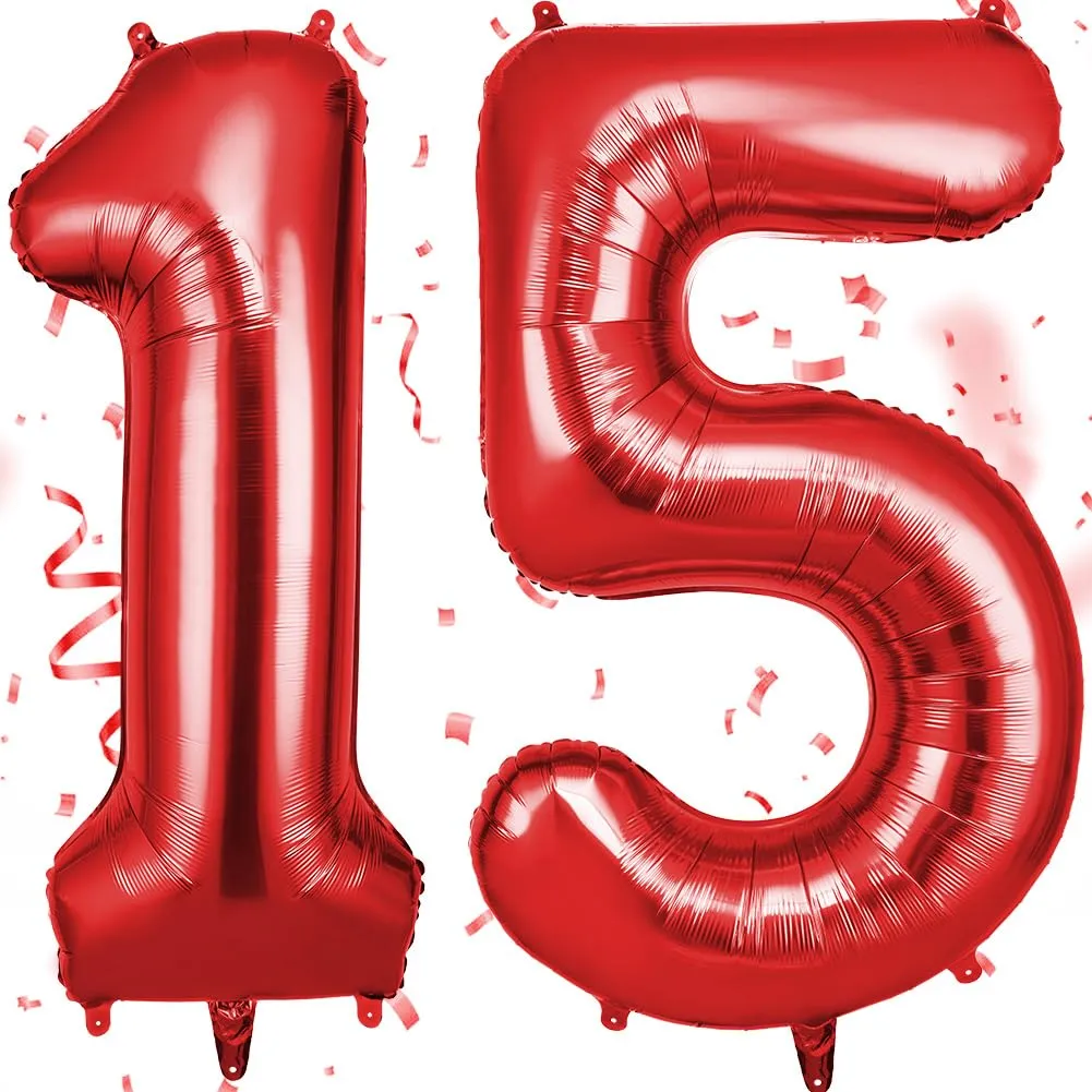 OFFCUP Palloncini Compleanno Rosso 101 cm, Numero 15/51 - immagine 1