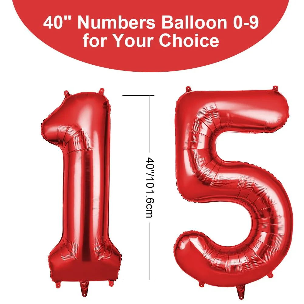OFFCUP Palloncini Compleanno Rosso 101 cm, Numero 15/51 - immagine 2
