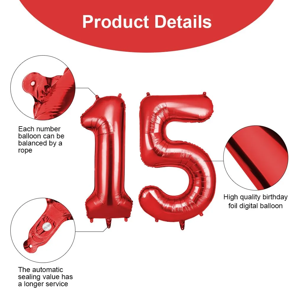 OFFCUP Palloncini Compleanno Rosso 101 cm, Numero 15/51 - immagine 3