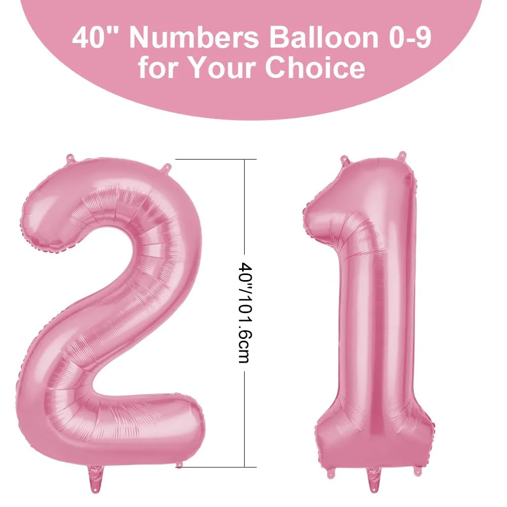 OFFCUP Palloncini Compleanno Rosa 101 cm, Numero 21 - immagine 2
