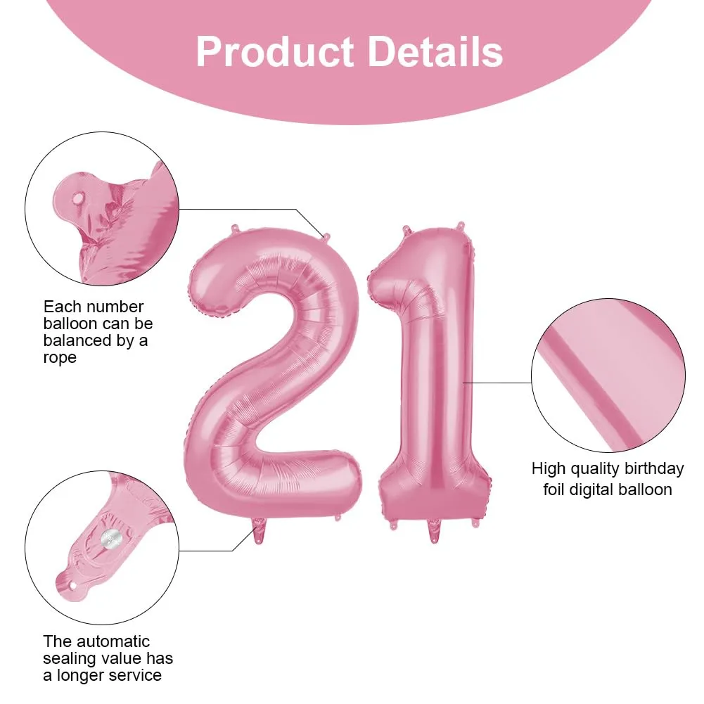 OFFCUP Palloncini Compleanno Rosa 101 cm, Numero 21 - immagine 3