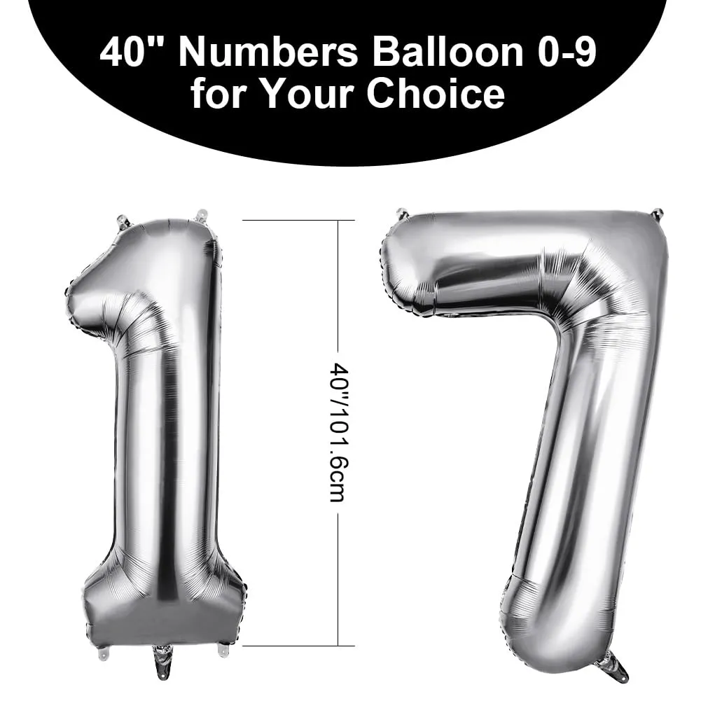 OFFCUP Palloncini Compleanno Argento 101 cm, Numero 17/71 - immagine 2