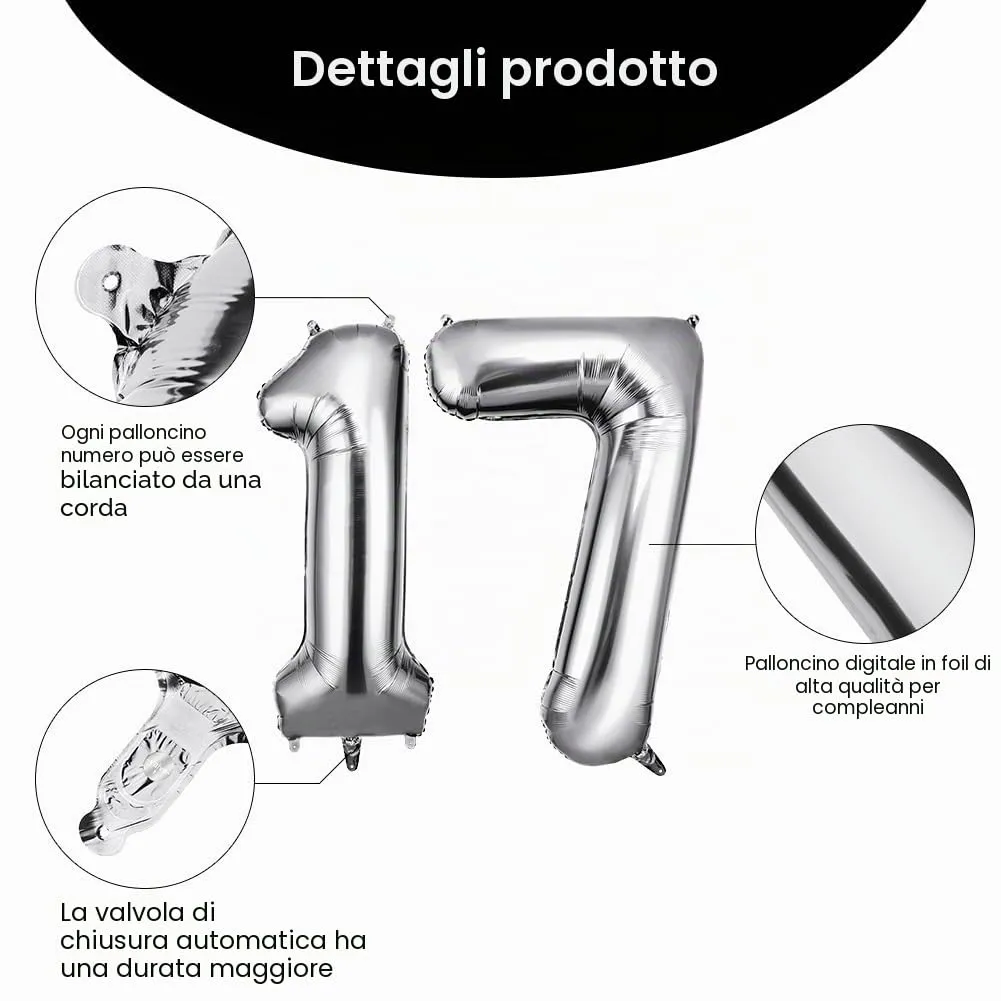 OFFCUP Palloncini Compleanno Argento 101 cm, Numero 17/71 - immagine 3