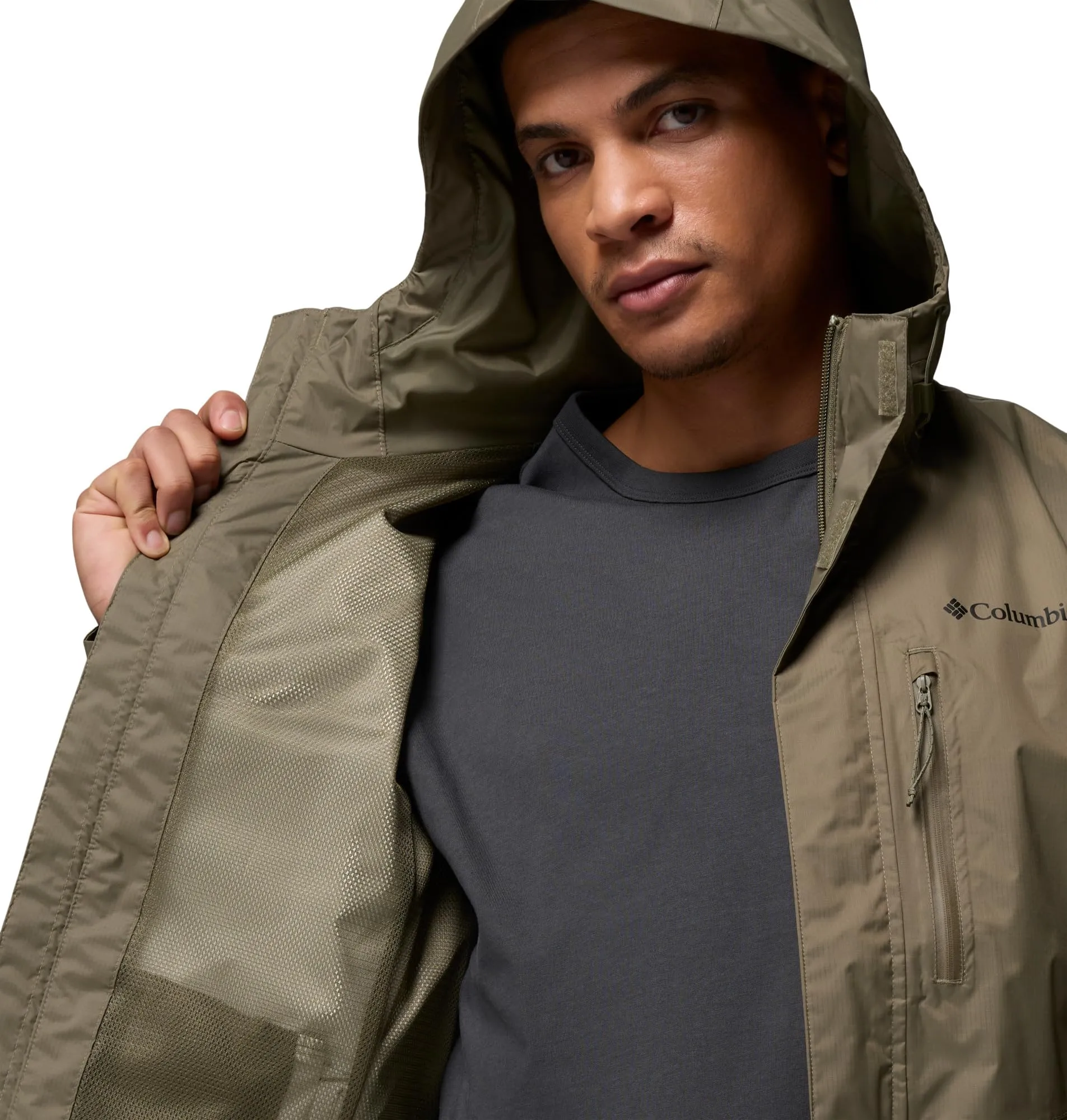 Columbia Pouring Adventure III Giacca Impermeabile da Uomo, Verde Pietra, L - immagine 5