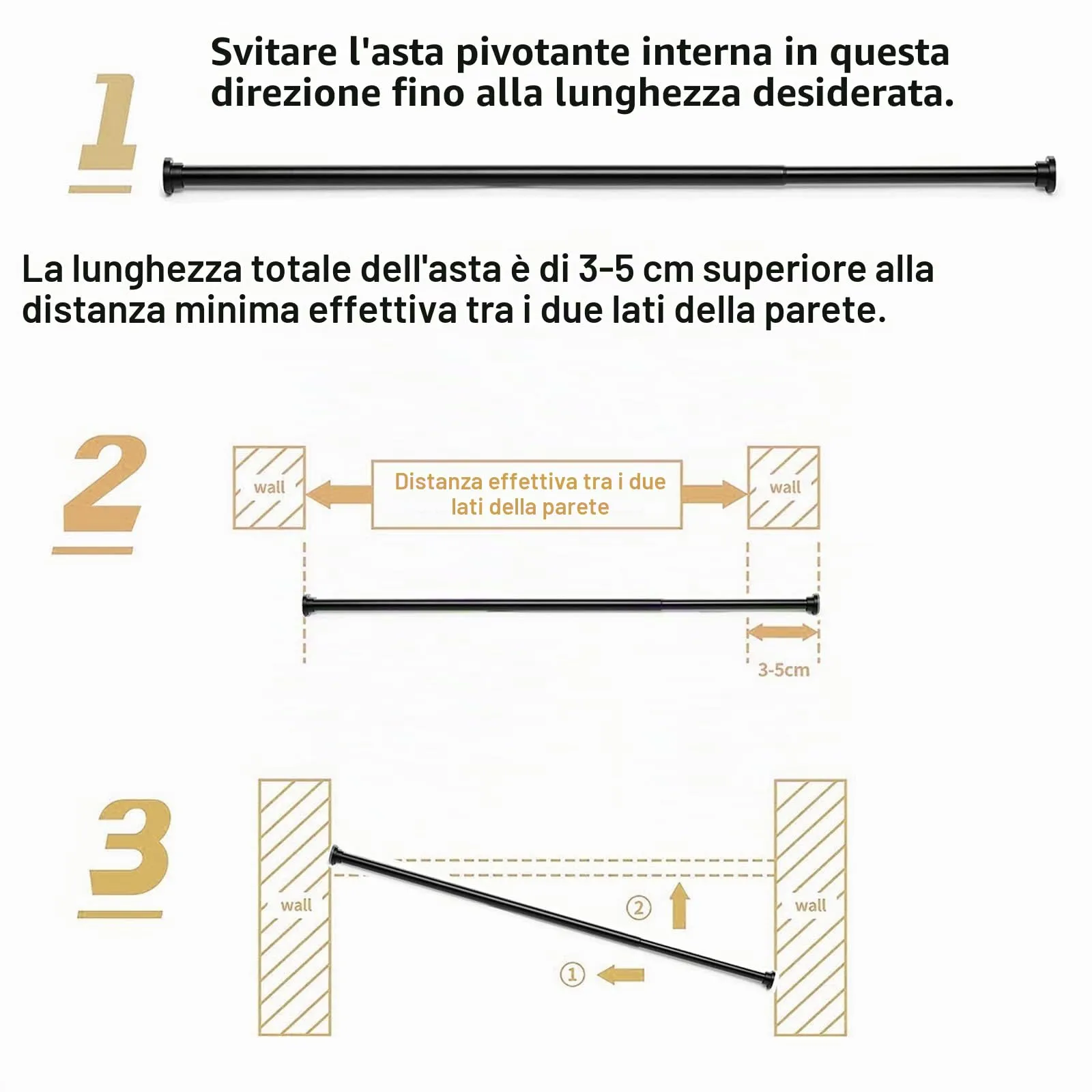 GDEVKHN Bastone Tenda a Pressione Estensibile, 85-265 cm, Ø32 mm, Nero - immagine 6