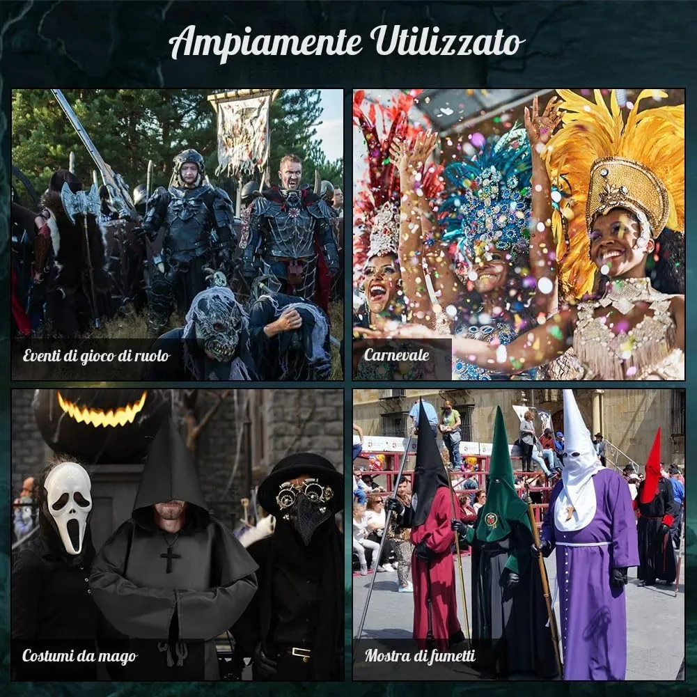 Aomig Costume da Monaco Medievale Rinascimentale per Adulti, Nero, XL - immagine 6
