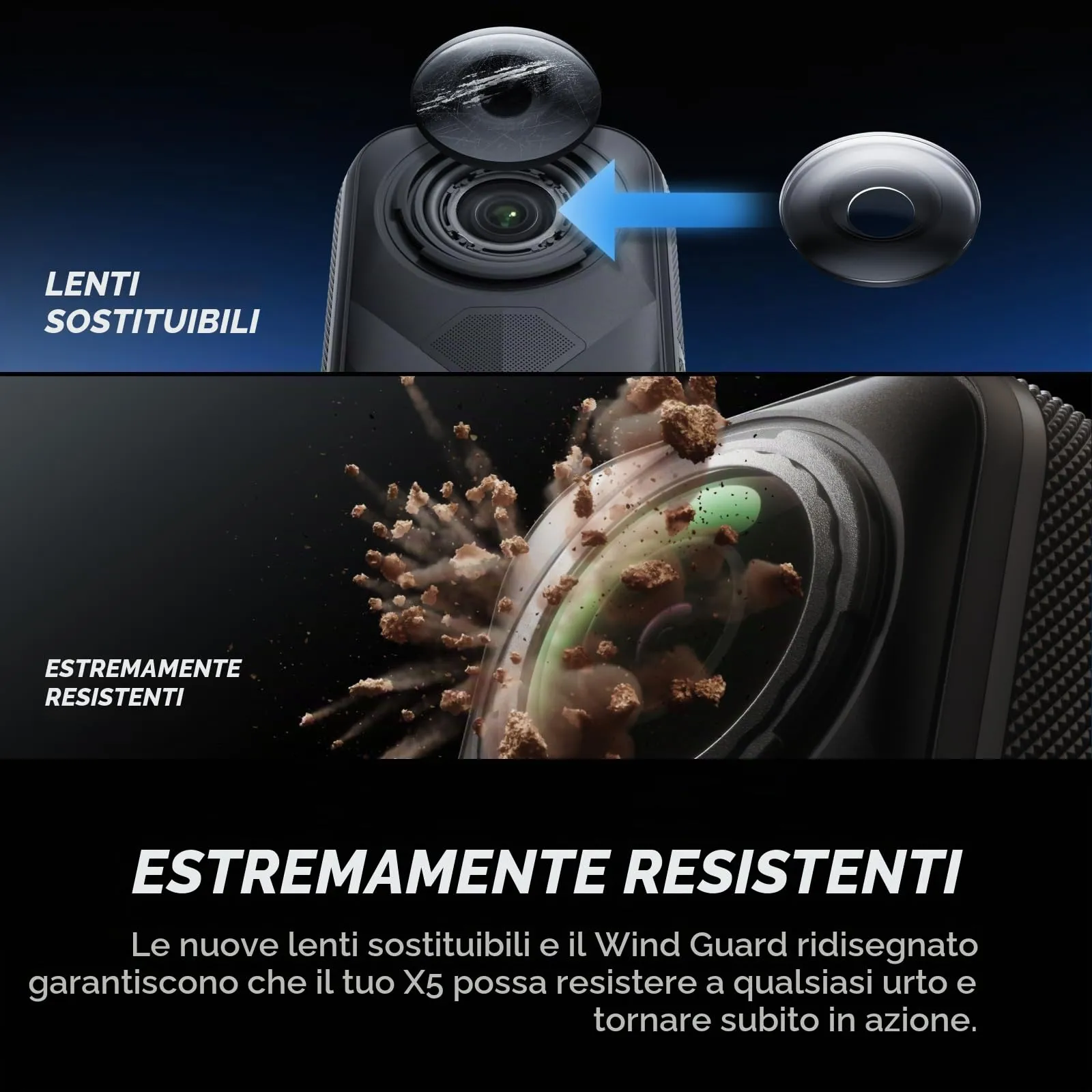 Insta360 X5 Pack Sostituzione Obiettivo - Action Cam 360° 8K Impermeabile con Selfie Stick Invisibile e Cover Antivento - immagine 7