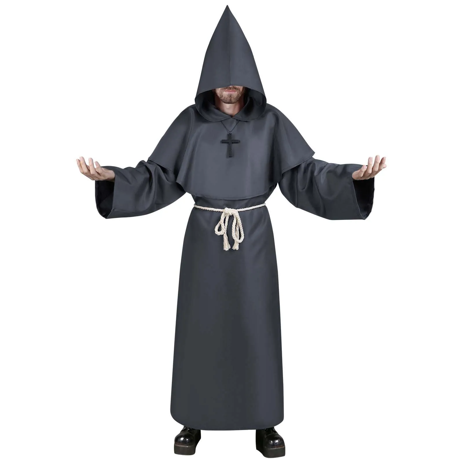 Aomig Costume da Monaco Medievale Rinascimentale, Robe da Prete per Adulti (Grigio Scuro, XL) - immagine 1