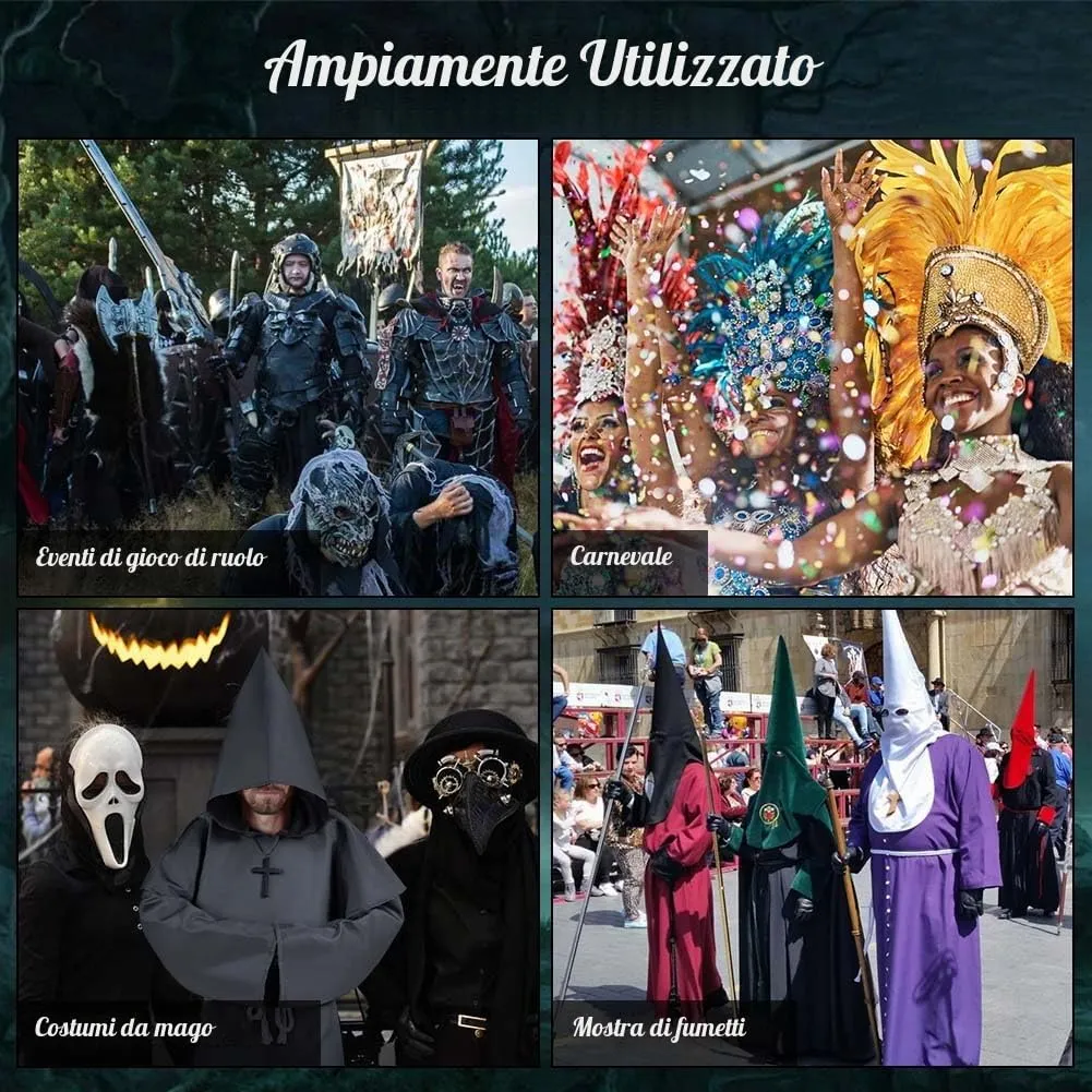 Aomig Costume da Monaco Medievale Rinascimentale, Robe da Prete per Adulti (Grigio Scuro, XL) - immagine 5