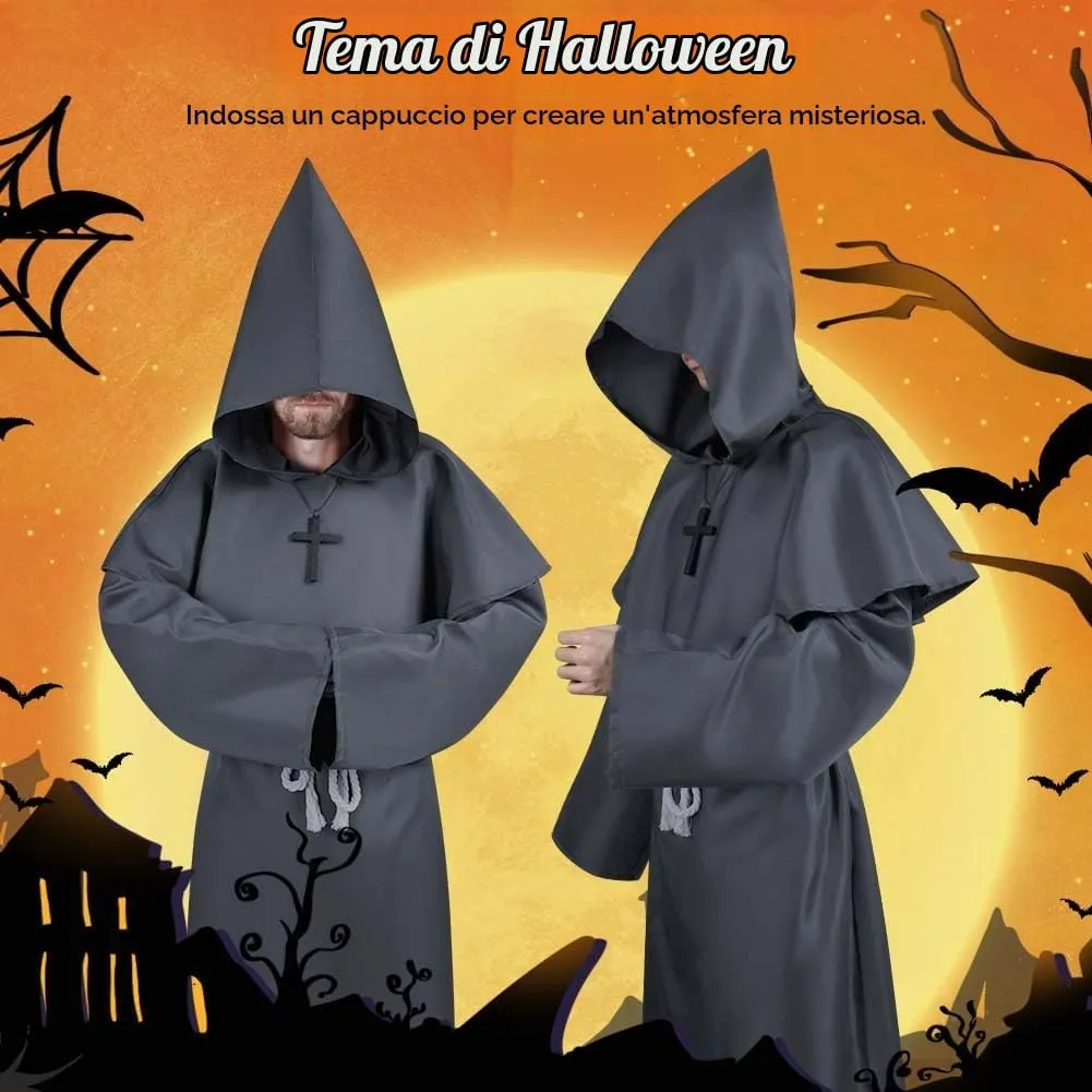 Aomig Costume da Monaco Medievale Rinascimentale, Robe da Prete per Adulti (Grigio Scuro, XL) - immagine 6