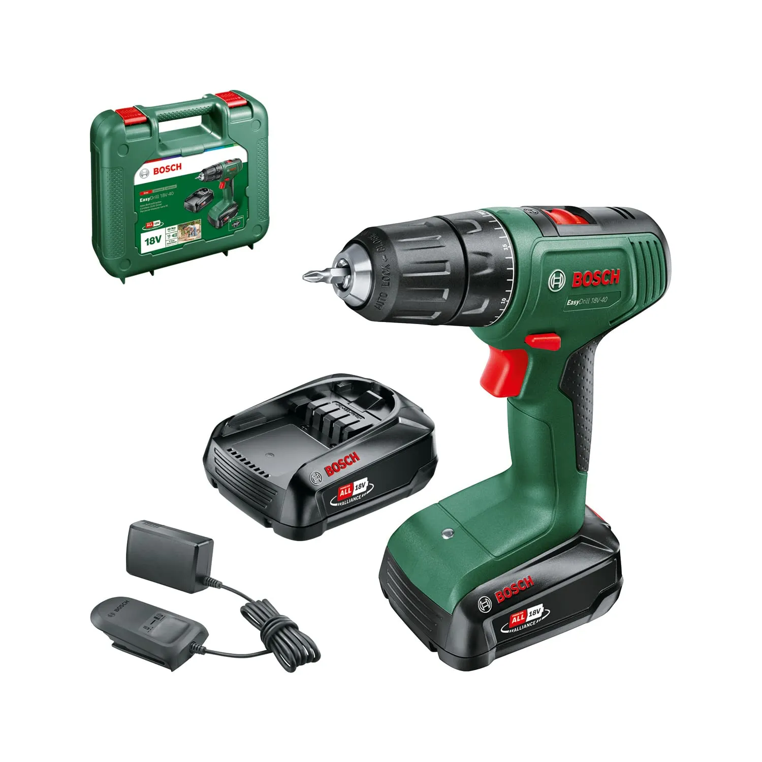 Bosch EasyDrill 18V-40 Trapano Avvitatore a Batteria con 2 batterie da 2,0 Ah e custodia per il trasporto - immagine 1