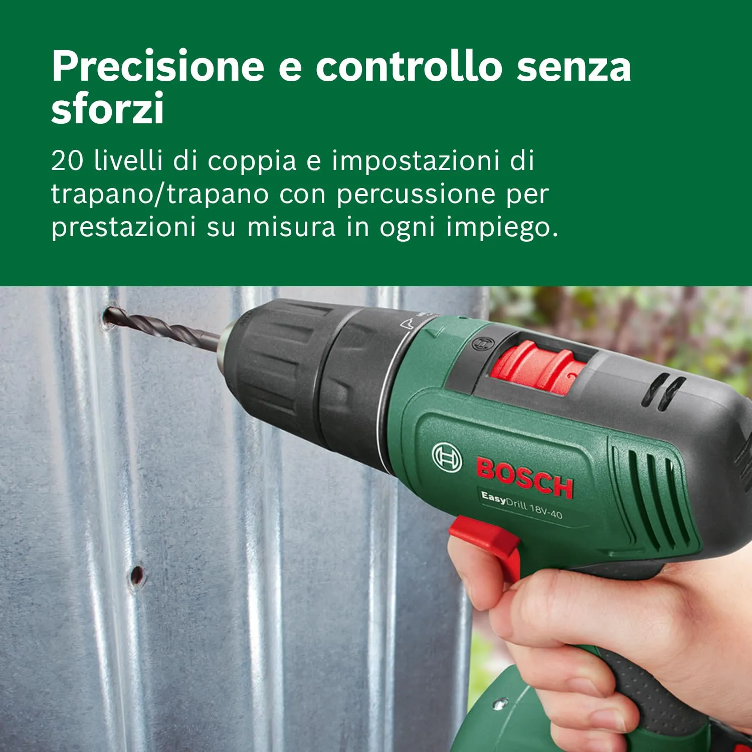 Bosch EasyDrill 18V-40 Trapano Avvitatore a Batteria con 2 batterie da 2,0 Ah e custodia per il trasporto - immagine 4