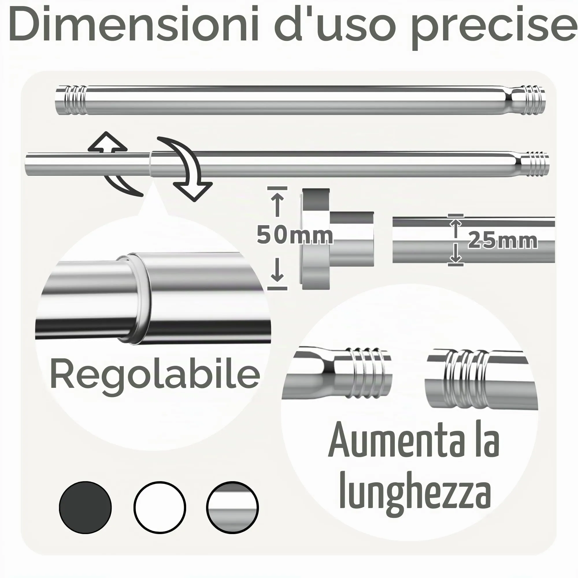 GDEVKHN Bastone Tenda a Pressione Estensibile, 190-410 cm, Ø32 mm, Nero - immagine 3