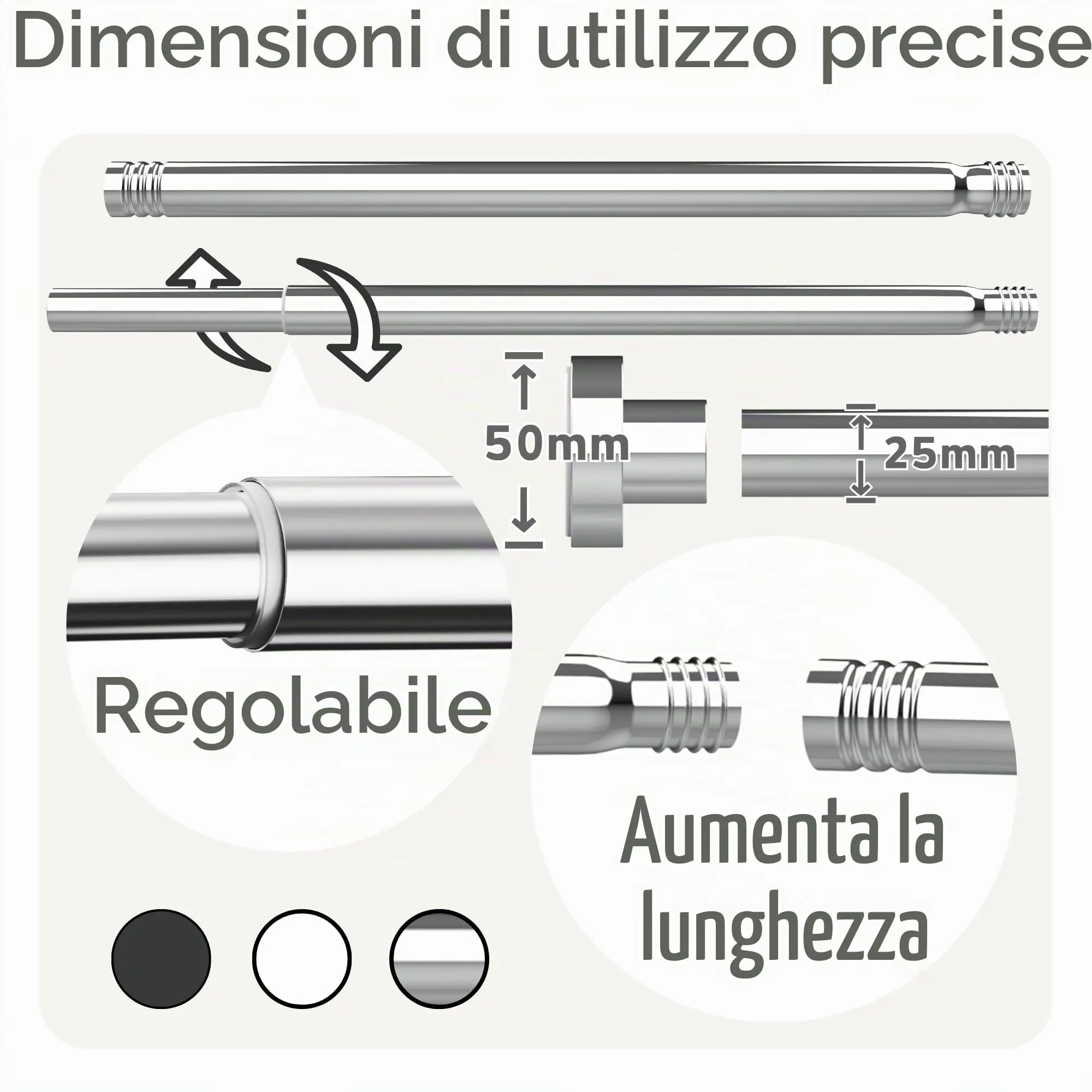 GDEVKHN Bastone per Tenda a Pressione Estensibile, 85-265 cm, Ø32 mm, Bianco - immagine 3