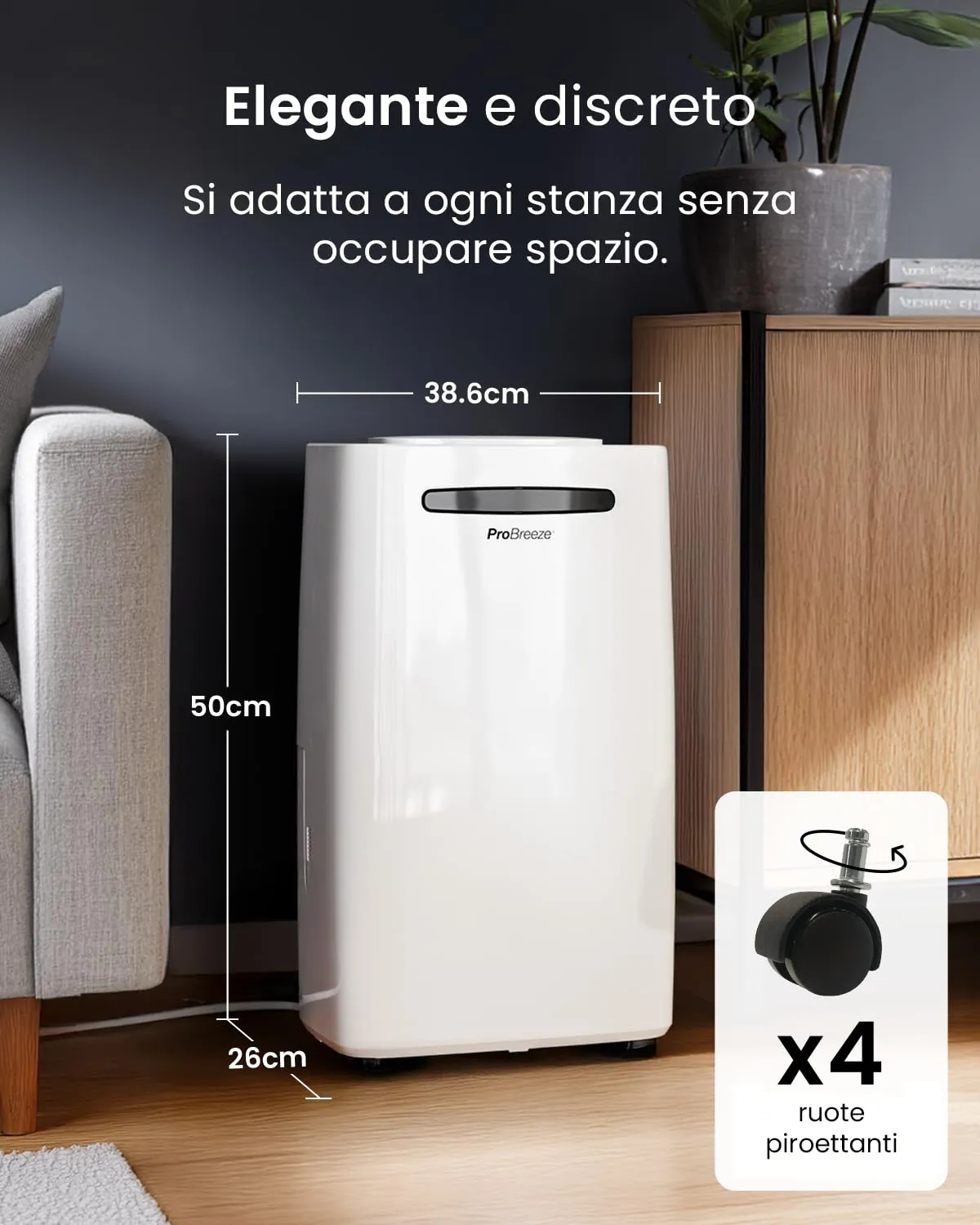 Pro Breeze Deumidificatore 20L/giorno Display Digitale, Scarico Continuo, 4 Modalità d’Uso, Timer e Asciugatura del Bucato, 30 m² - immagine 9