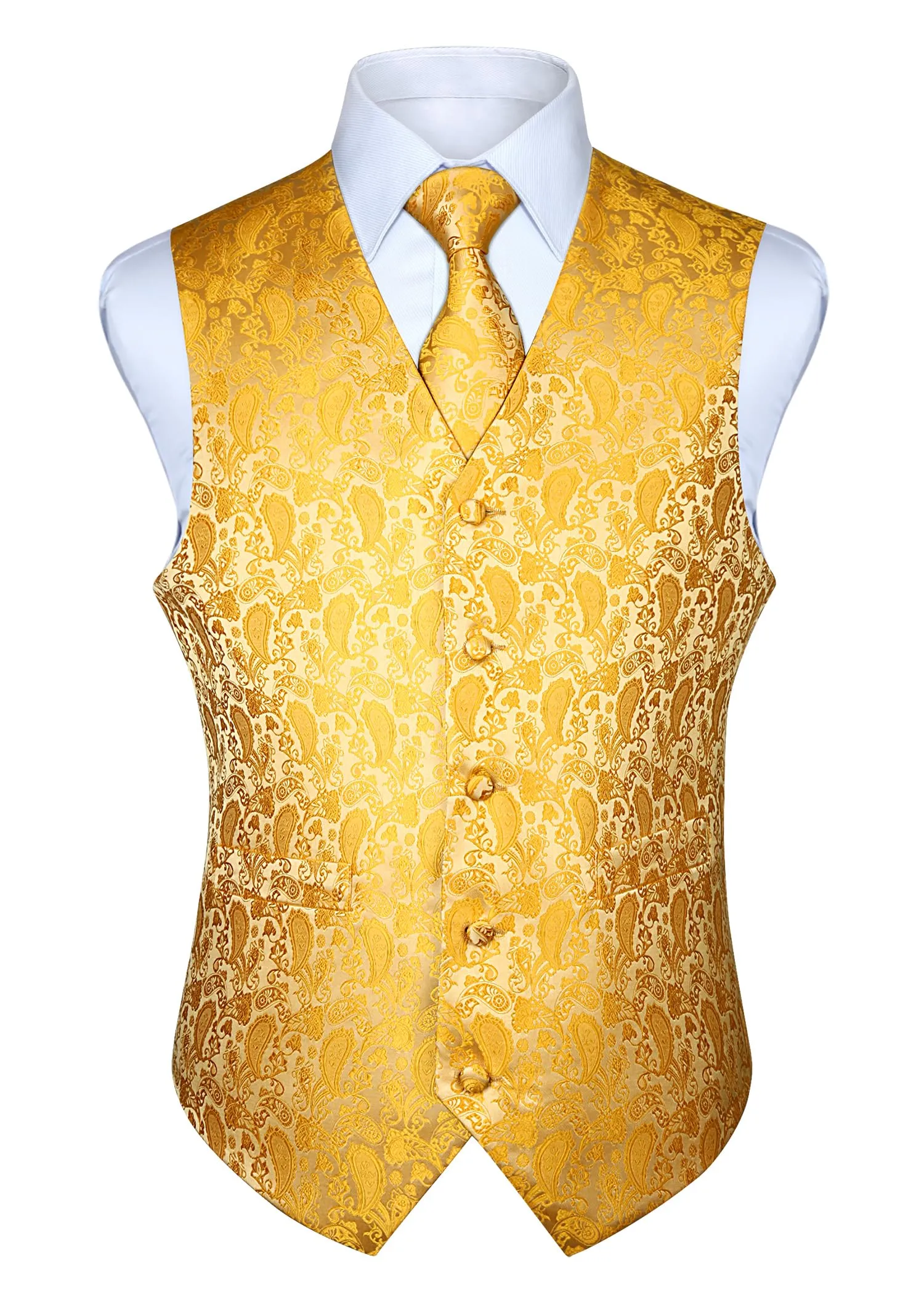HISDERN Gilet da uomo Paisley floreale jacquard Giallo - immagine 1