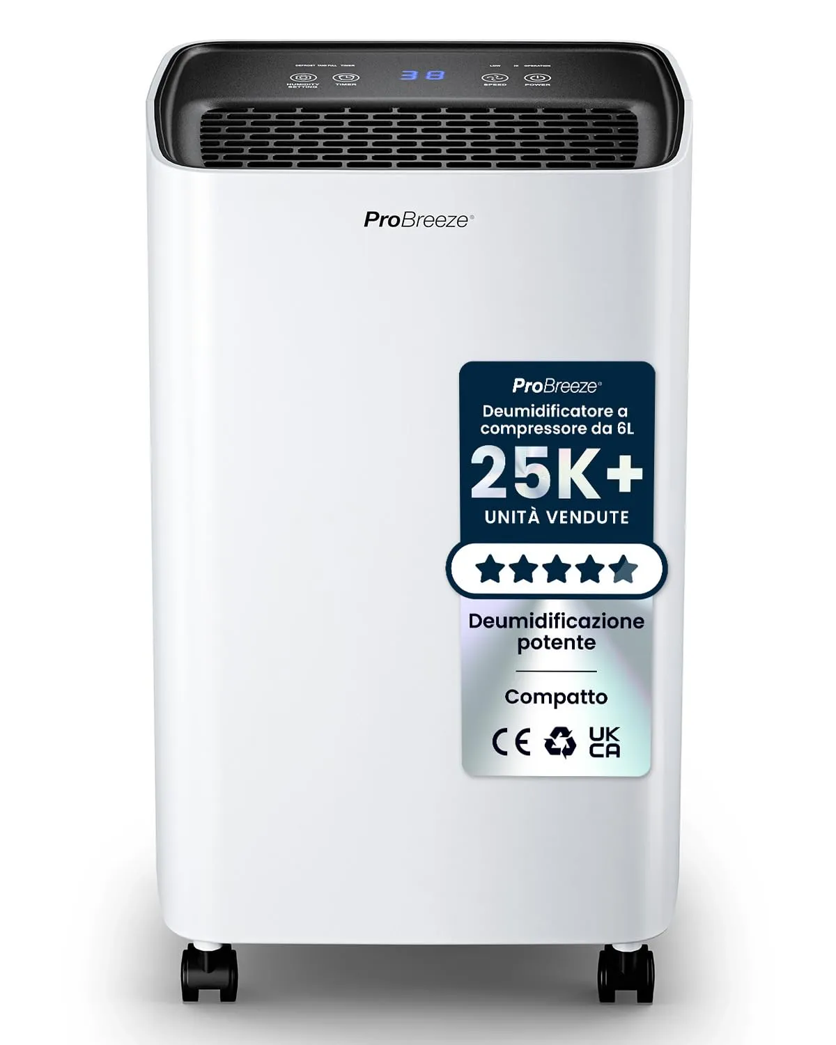 Pro Breeze Deumidificatore a compressore PB-D-26, 6L con serbatoio da 2L, sensore di umidità e timer 24H - immagine 1