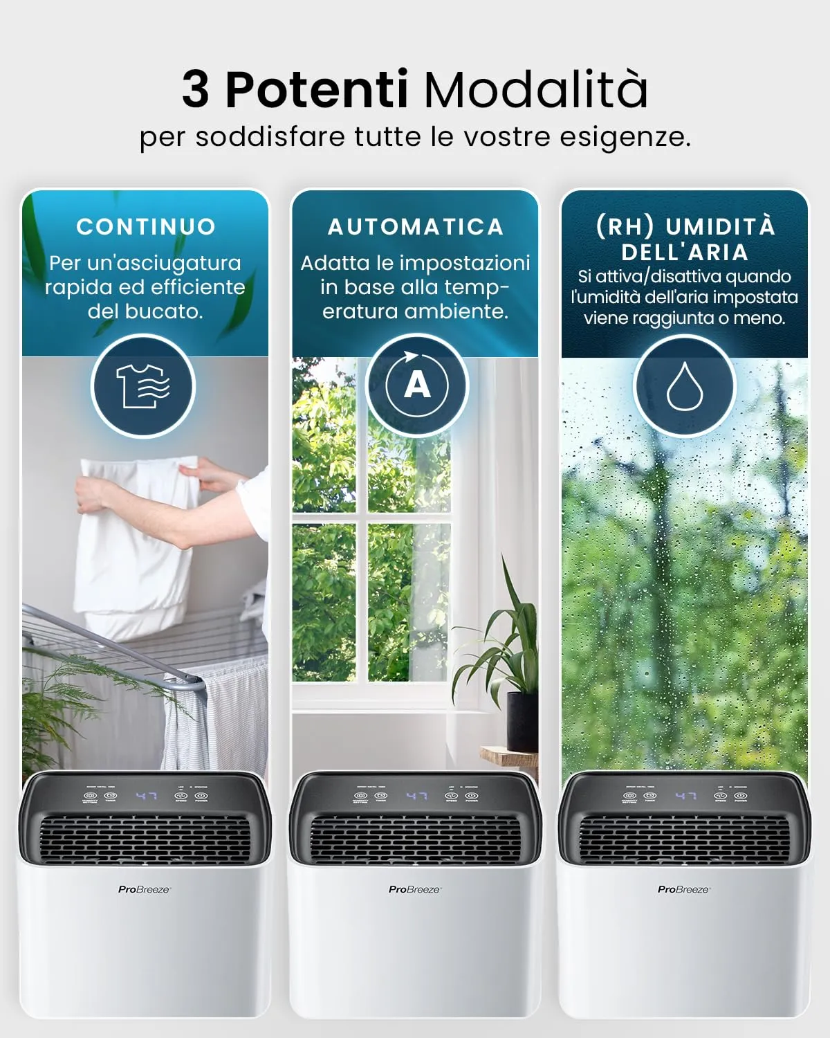 Pro Breeze Deumidificatore a compressore PB-D-26, 6L con serbatoio da 2L, sensore di umidità e timer 24H - immagine 4